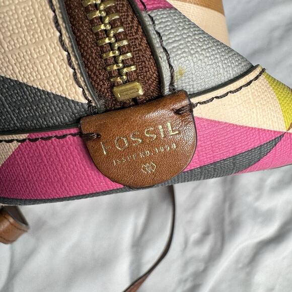 Fossil Multi Color Satchel Bag With Removable Shoulder Strap Double Zipper - Picture 10 of 13